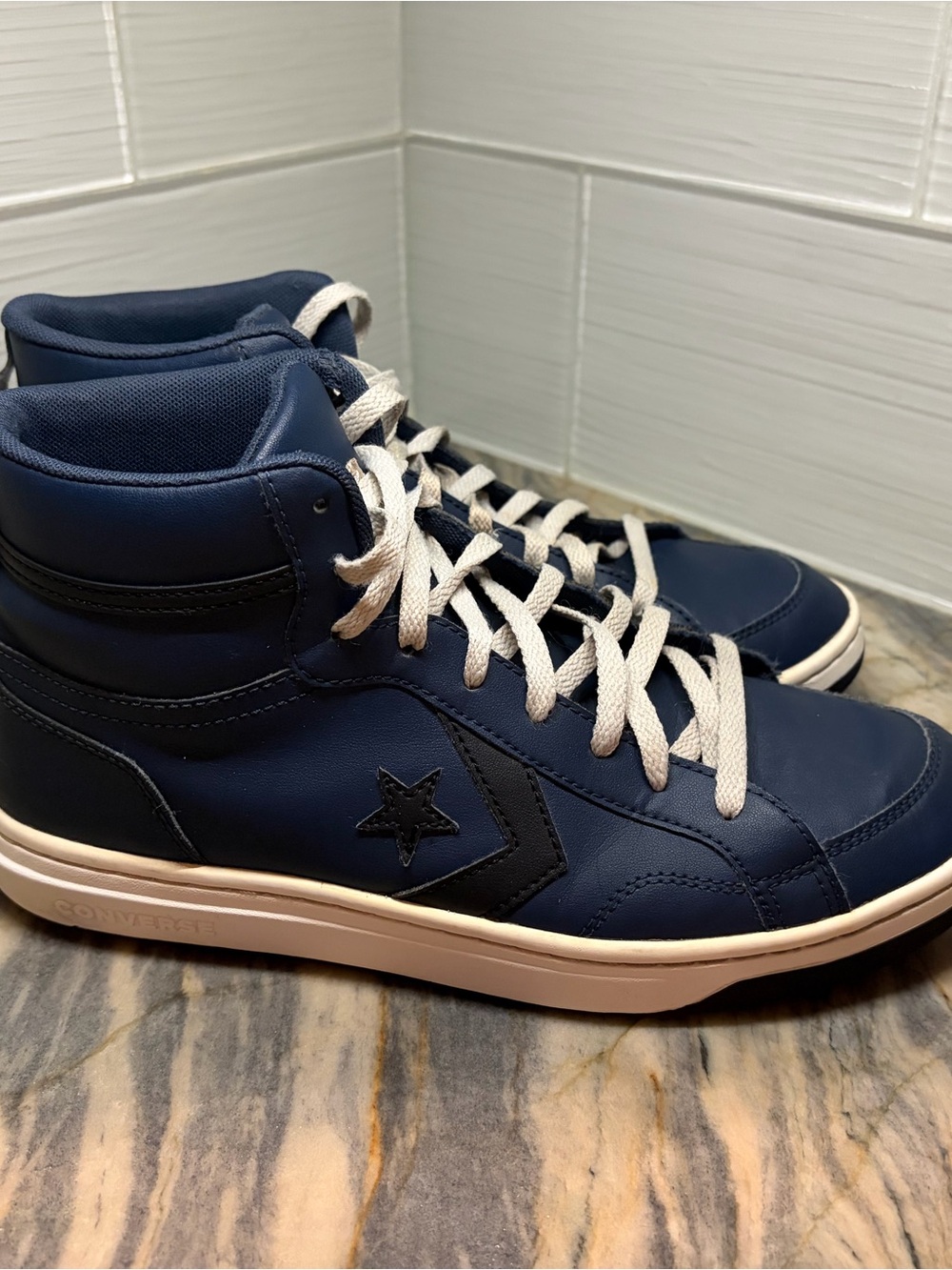 Converse Pro Blaze high top Navy Blue Leather Casual Shoes Women 12 Men 10.5
